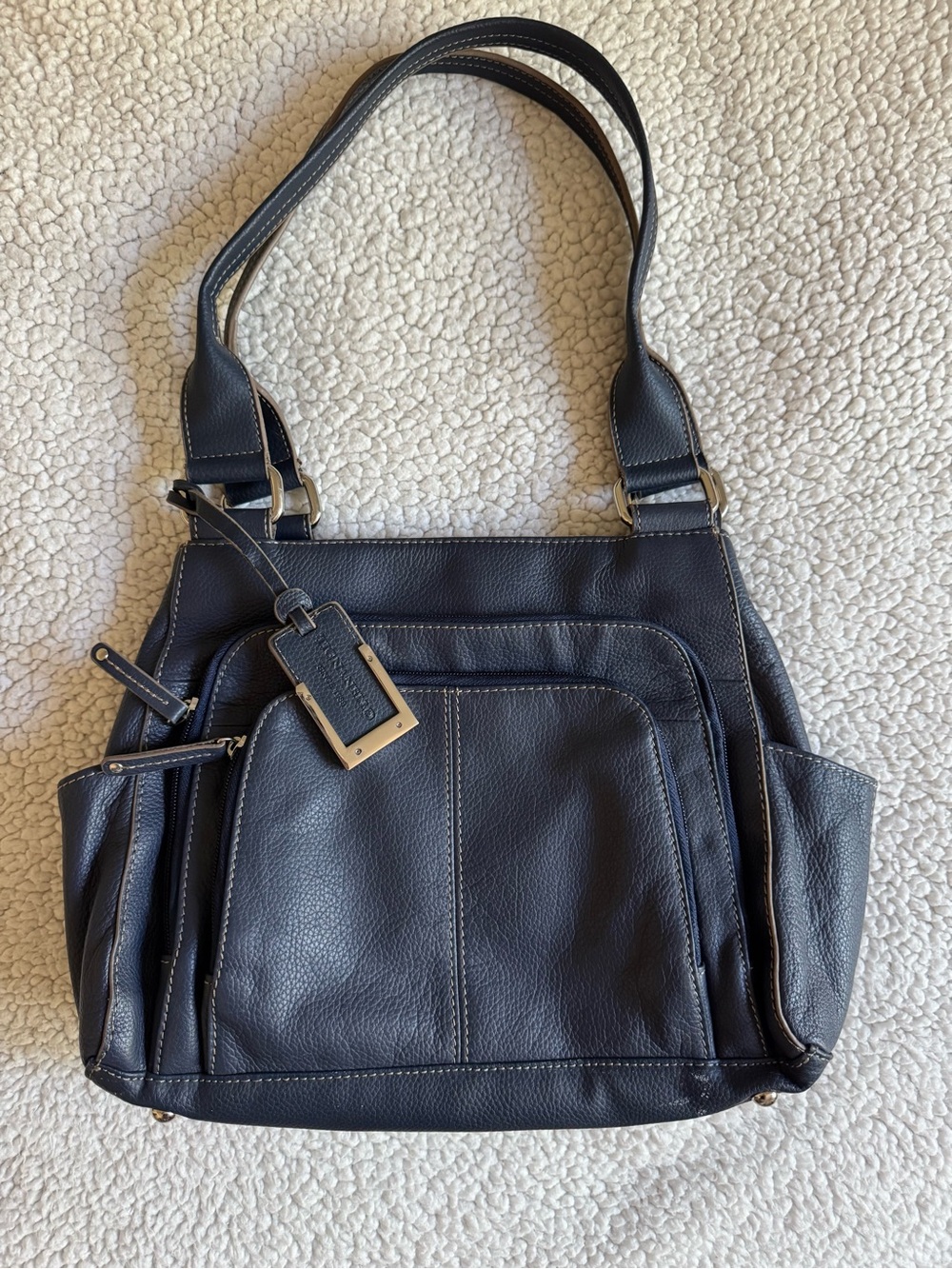 Tignanello Leather Shoulder Tote Bag with Front Pocket